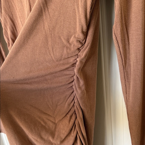 Stretchy Rouched Brown Ruched Dress - Picture 2 of 3